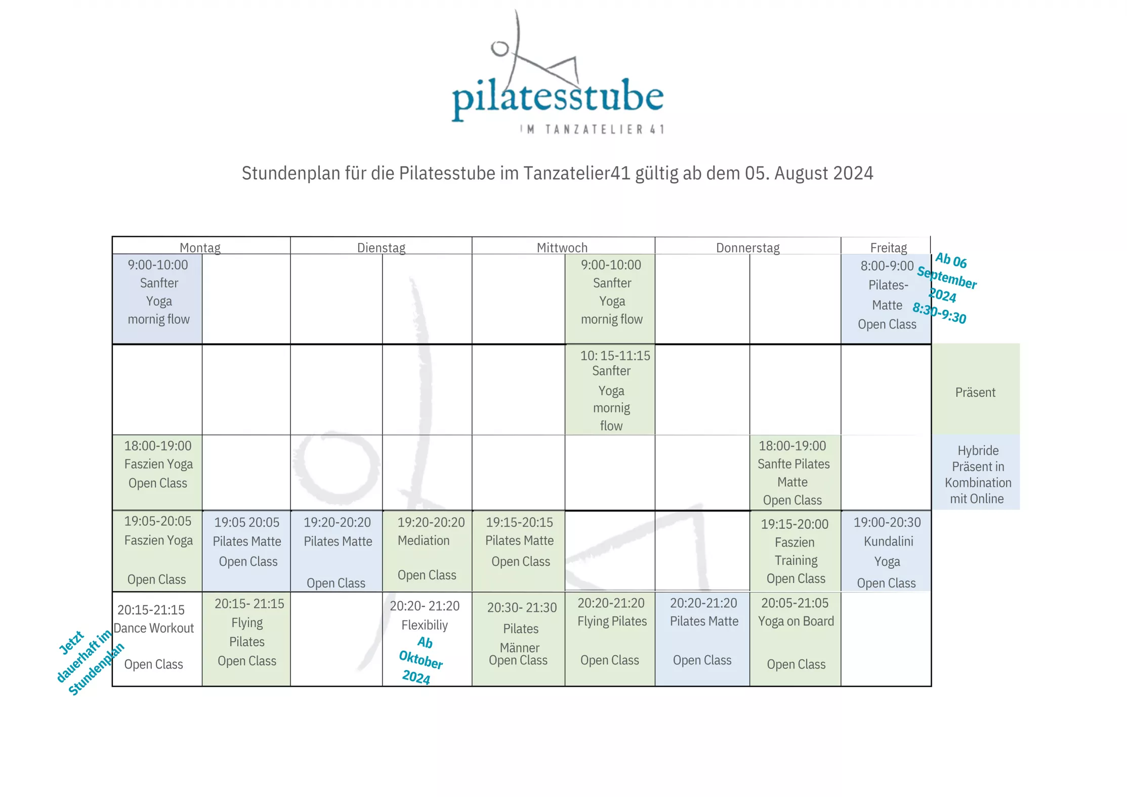 Stundenplan Pilatesstube